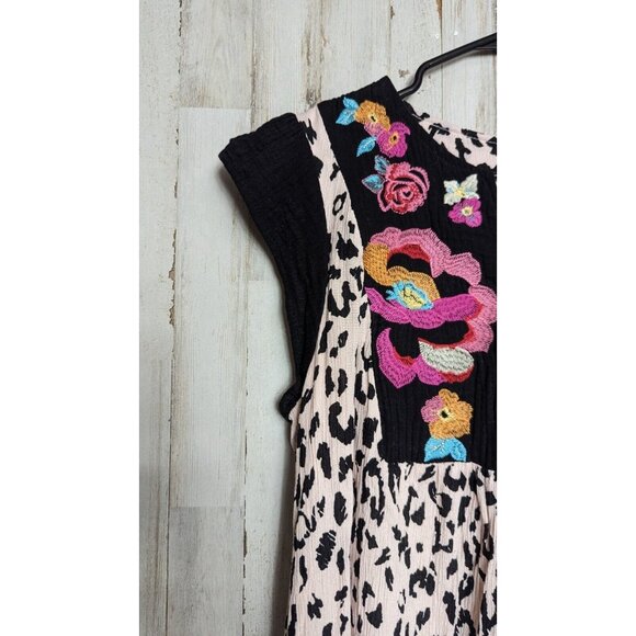 Savanna Jane Embroidered Boho Dress Medium Floral Leopard Short Sleeve P… - Picture 6 of 11